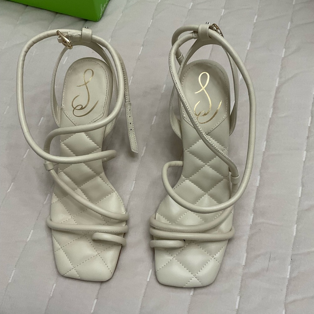 Sam Edelman Cream Quilted Strappy Heels